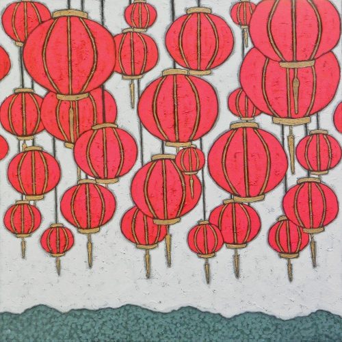 The Almond Garden (Lanterns) oil on canvas 51 x 51cm Private Collection